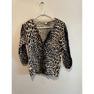 Boston Proper Sequin Leopard Print Button Up Cardigan XXS